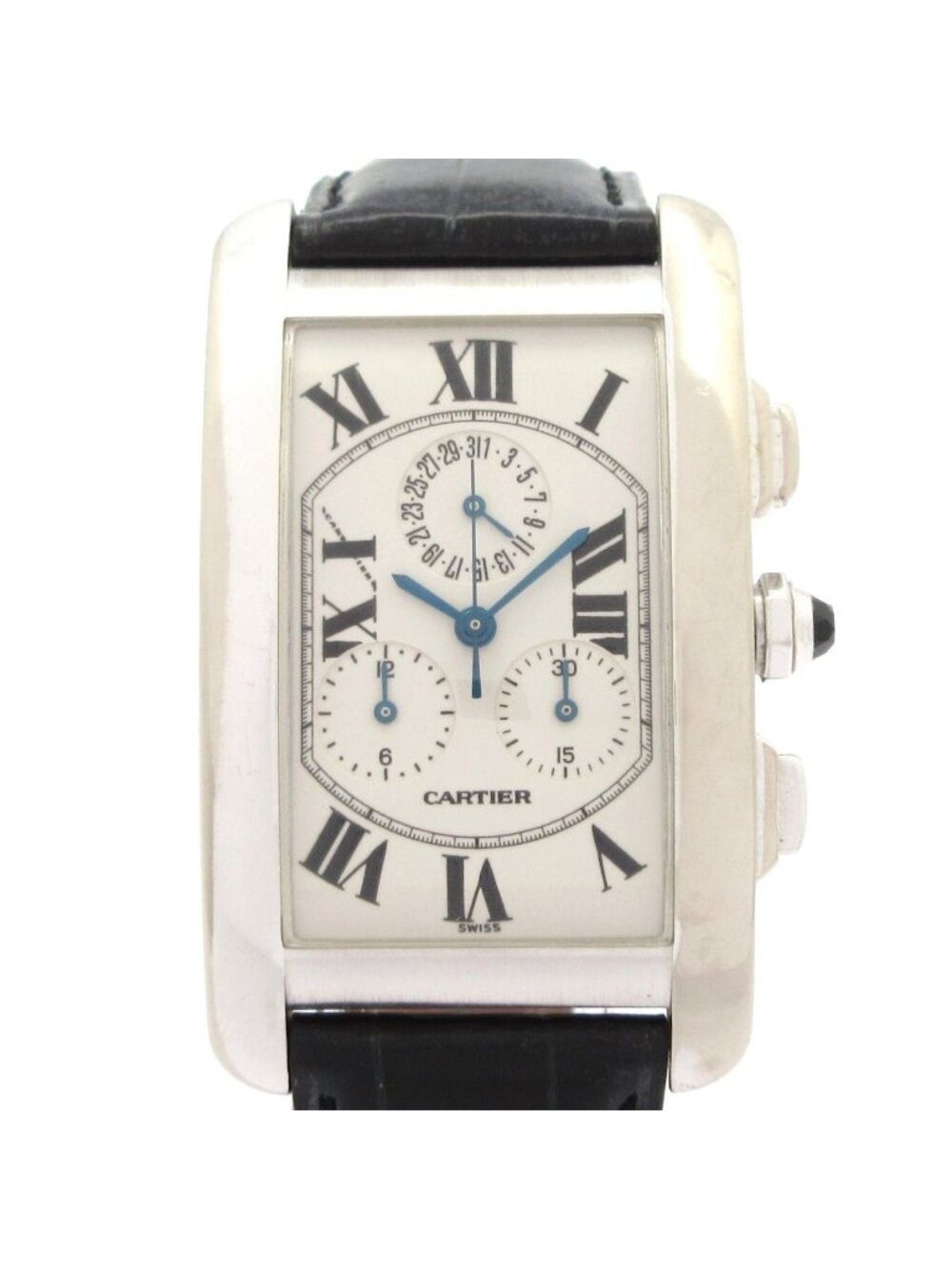 Cartier Watch Tank American Chrono Reflex Leather Strap Chronograph Ivory
